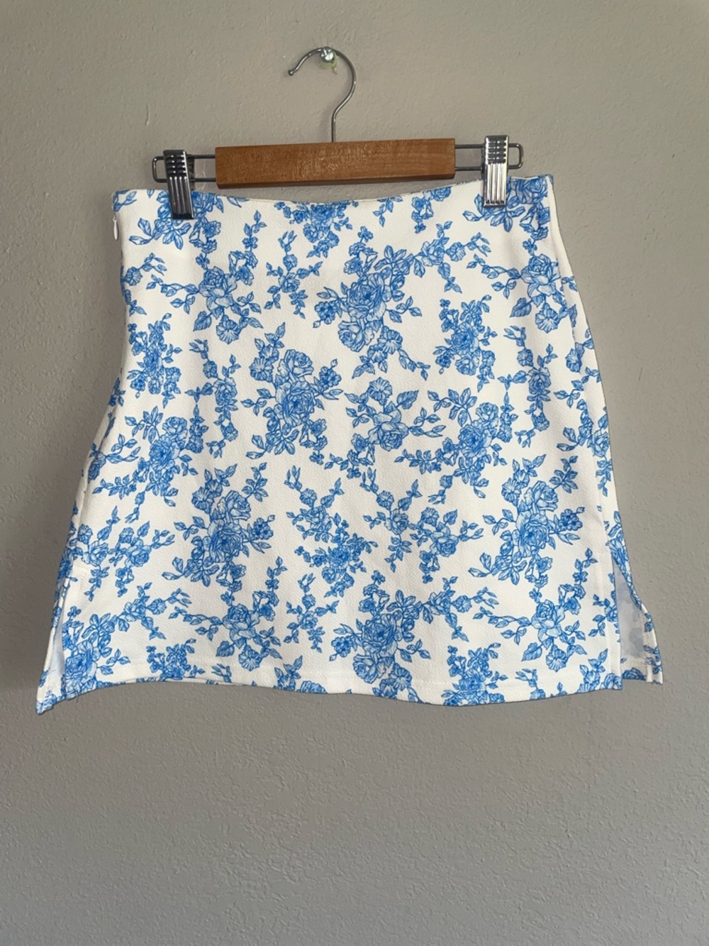 White Mini Skirt with Blue Floral Print small
